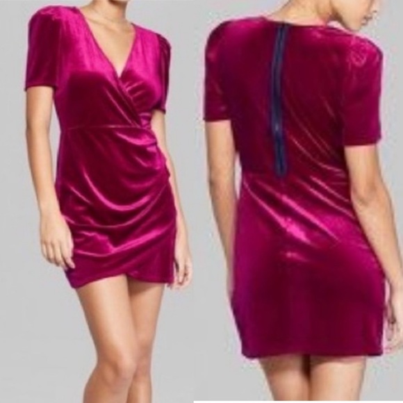 Wild Fable Hot Pink velvet Faux Wrap Mini Dress - Picture 13 of 13